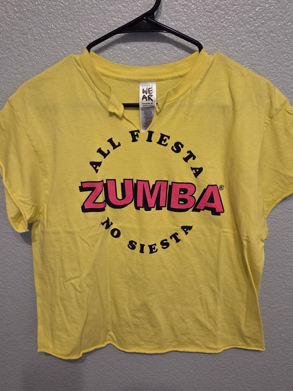 Zumba Fitness Yellow Tee with Pink and Black Logo